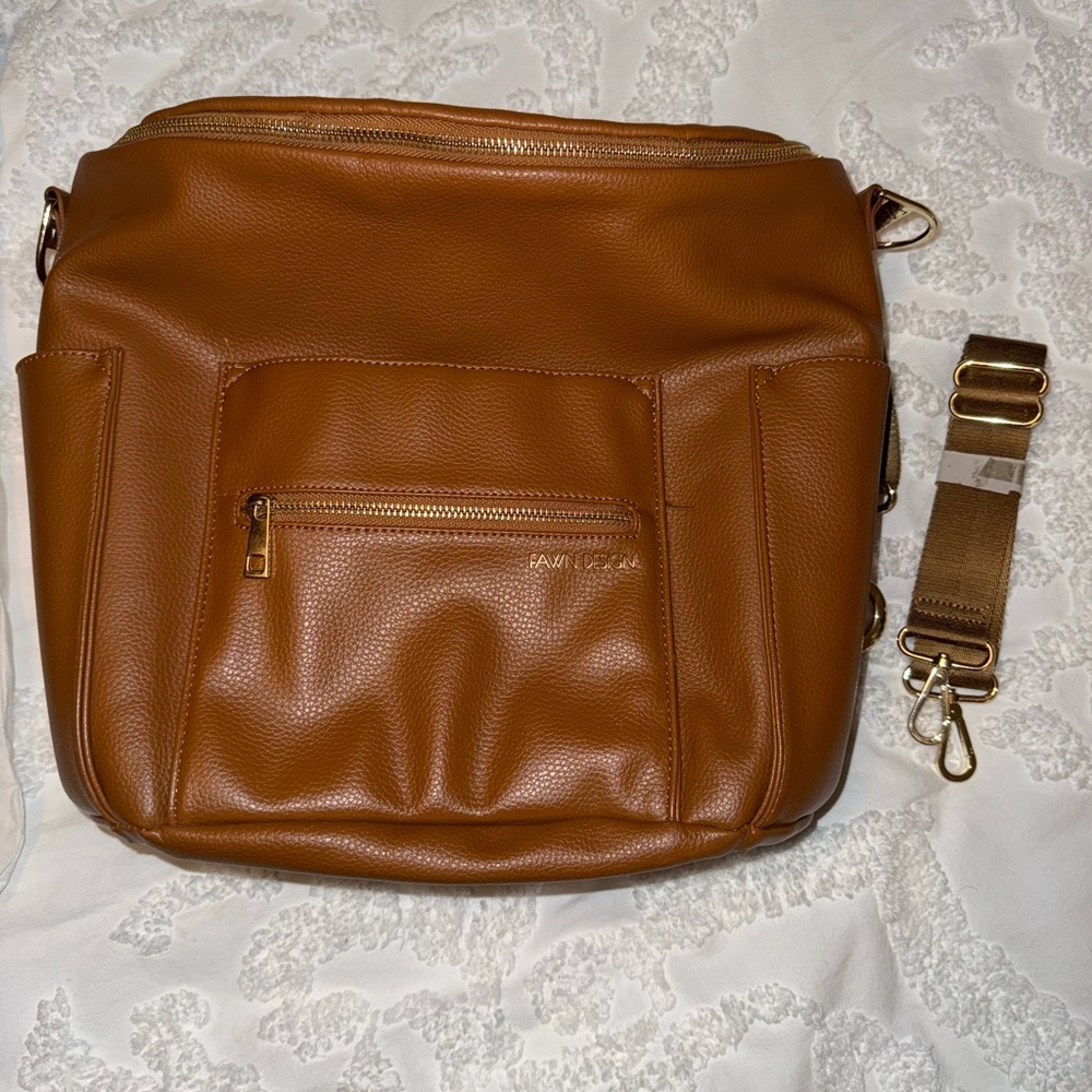 Fawn Design Brown Leather Backpack Diaper Bag
